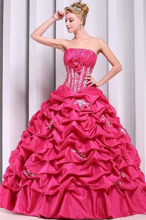 Abito Quinceanera con Increspature Allacciato con Fiore con Seghettato Senza Maniche Ball Gown - Foto 3