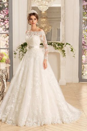 Abito da Sposa Fuori dalla spalla in Pizzo con Maniche Lunghe Vintage con Piega moda - Foto 1