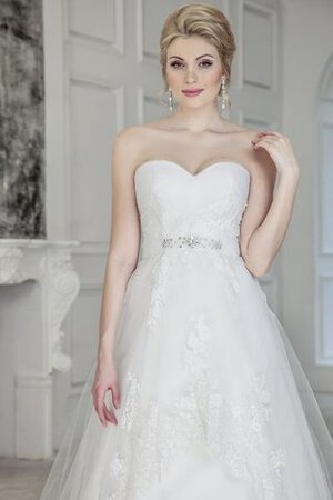 A linie Satin Ärmelloses langes Brautkleid mit Bordüre mit Perlen - Bild 2