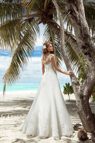 Abito da Sposa Senza Maniche in Organza con Bottone in Pizzo con Applique a riva - Foto 2