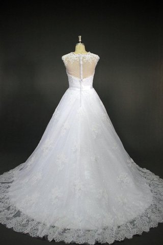 A-Line Juwel Ausschnitt normale Taille Spitze bodenlanges Brautkleid mit gekappten Ärmeln - Bild 2