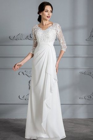 Abito da Sposa con Tre Quarti Lunghezza Maniche V-Scollo A Terra in Chiffon Naturale - Foto 3