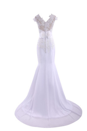 Moderno Vestido de Novia de Pura espalda de Barco de Botón - Foto 6