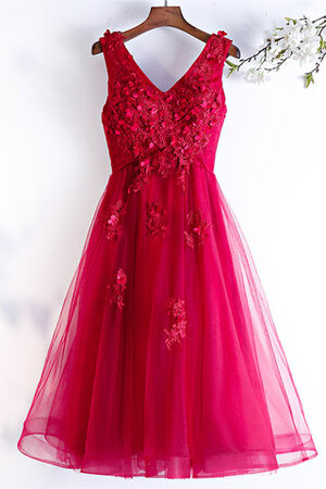 Absorbierend Dehnbarer Satin Formelles Romantisches Cocktailkleid mit Blume - Bild 1