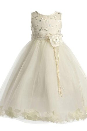 Robe de cortège enfant avec fleurs encolure ronde a-ligne de tour de ceinture empire appliques - Photo 1