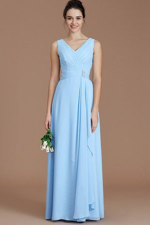 Gerüschtes V-Ausschnitt Bodenlanges Brautjungfernkleid aus Chiffon ohne Ärmeln - Bild 1