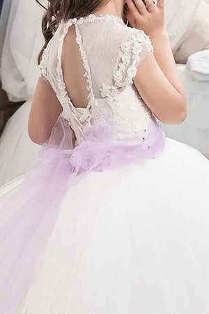 Duchesse-Linie Tüll Bodenlanges Blumenmädchenkleid mit Juwel Ausschnitt mit Schleife - Bild 4