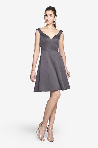 A linie V-Ausschnitt mini Brautjungfernkleid ohne Ärmeln mit Tasche - Bild 2