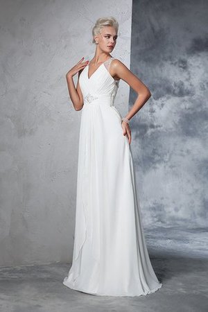 Robe de mariée de col en v manche nulle a-ligne ruché en chiffon - Photo 5