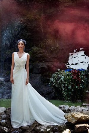 Gerüschtes a linie Reißverschluss Strand prächtiges Brautkleid aus Chiffon - Bild 4