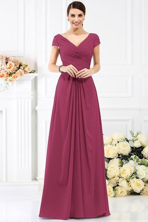 Chiffon Prinzessin Bodenlanges Brautjungfernkleid mit Kurzen Ärmeln mit Drapierung - Bild 5