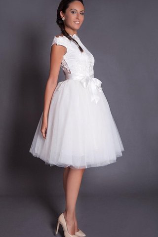 Abito da Sposa A-Line al ginocchio con Nastro Cappellino Semplice in pizzo - Foto 2