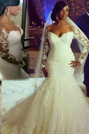 Normale Taille Tüll Sweep train Lange Ärmeln Brautkleid mit Applikation - Bild 2