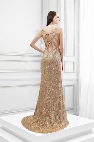 Paillette V-Ausschnitt Paillettenbesetztes enges schickes Ballkleid mit vorne Schlitz - Bild 2