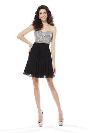 Ärmelloses Perlenbesetztes Herz-Ausschnitt Mini Sexy Cocktailkleid - Bild 1