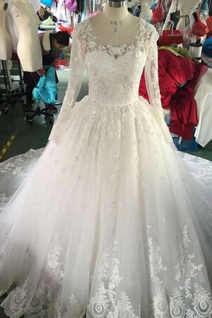 Organza lange Ärmeln Tüll A-Linie luxus Brautkleid mit Knöpfen - Bild 1