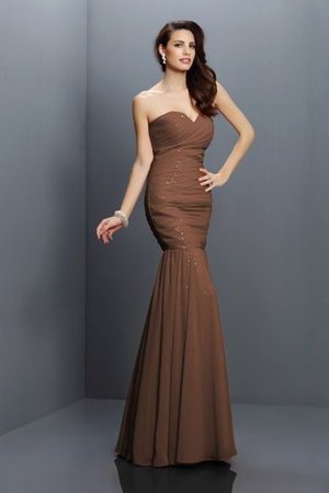 Chiffon Plissiertes Bodenlanges Brautjungfernkleid mit Herz-Ausschnitt mit Empire Taille - Bild 4