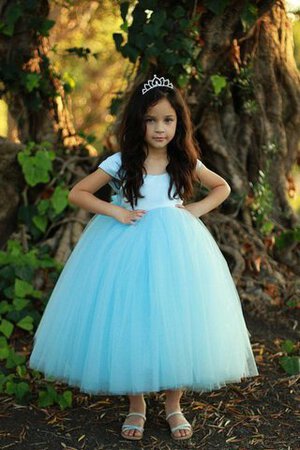 A-Line kurze Ärmeln Tüll plissiertes knöchellanges Blumenmädchenkleid mit Empire Taille - Bild 5