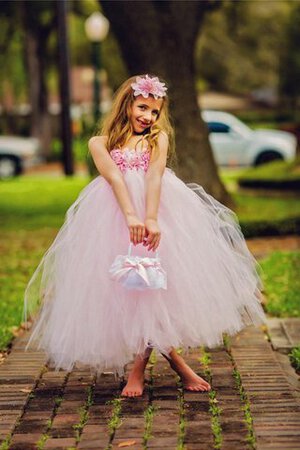 Robe de cortège enfant plissé longueur à cheville en tulle avec sans manches avec ruban - Photo 3