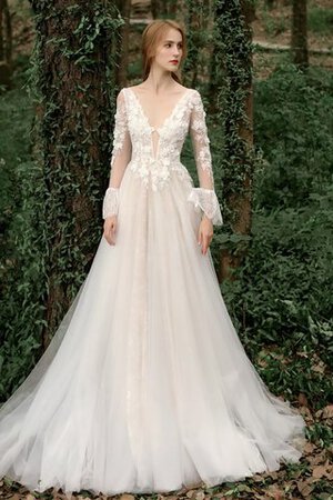 Robe de mariée en tulle jusqu'au sol avec manche longue spécial salle interne - Photo 3