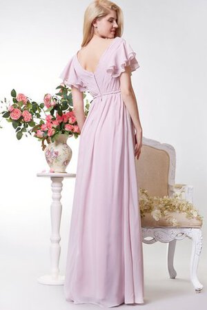 Robe demoiselle d'honneur facile longueru au niveau de sol en chiffon ruché de col en v - Photo 3