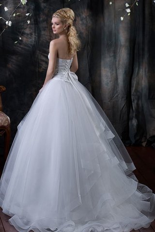 Abito da Sposa con Seghettato in Tulle senza spalline Allacciato Ball Gown Naturale - Foto 2