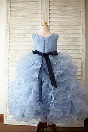 Ärmellos Reißverschluss Empire Taille Blumenmädchenkleid mit Blume mit Rüschen - Bild 2