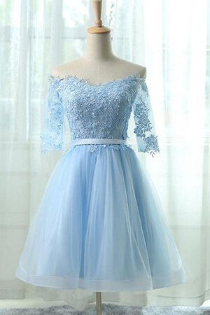 Abito Laurea in Tulle Fuori dalla spalla Semplice in pizzo in Organza con Mezze Maniche - Foto 1