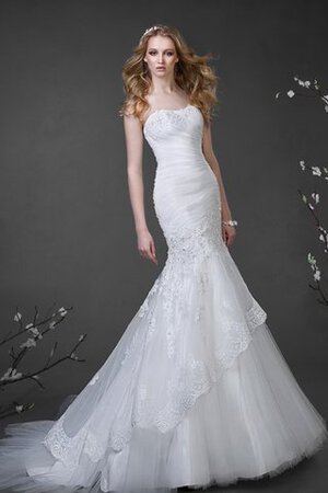 Ärmellos Gericht Schleppe trägerlos bodenlanges Brautkleid aus Tüll mit Drapierung - Bild 1