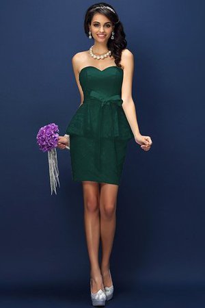 Robe demoiselle d'honneur naturel courte collant en satin orné de nœud à boucle - Photo 9
