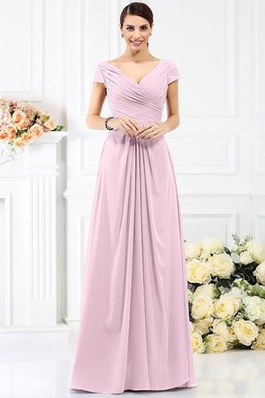 Chiffon Prinzessin Bodenlanges Brautjungfernkleid mit Kurzen Ärmeln mit Drapierung - Bild 22