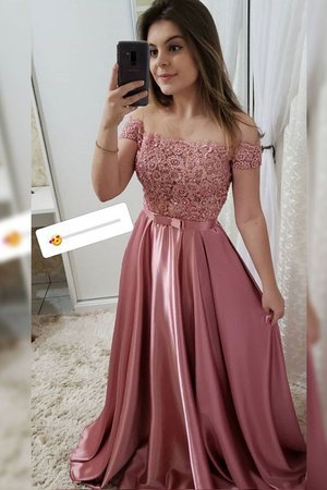 Beliebt Satin Prinzessin Schulterfreier Ausschnitt Abendkleid mit Applike - Bild 1