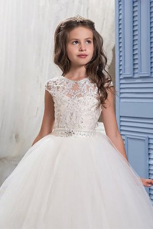 Abito da Cerimonia Bambini con Perline Tondo Ball Gown Senza Maniche in Tulle - Foto 3