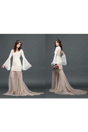 Robe de mariée nature facile trou de serrure encolure en carré avec manche longue - Photo 3