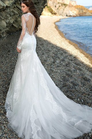 Langärmeliges Etui konservatives extravagantes Brautkleid aus Spitze mit Reißverschluss - Bild 2
