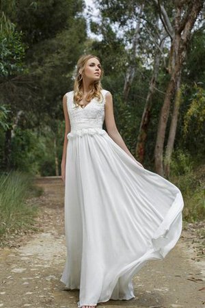 Abito da Sposa con Nastro in pizzo A Terra Senza Maniche V-Scollo A-Line - Foto 2