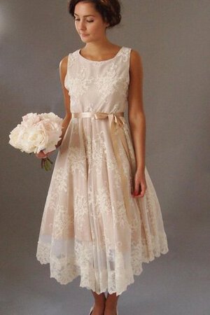 Robe de mariée simple decoration en fleur a-ligne avec sans manches encolure ronde - Photo 1