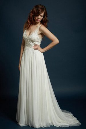 Gesticktes a linie elastischer Satin klassisches Tüll Brautkleid mit Sweep zug - Bild 2