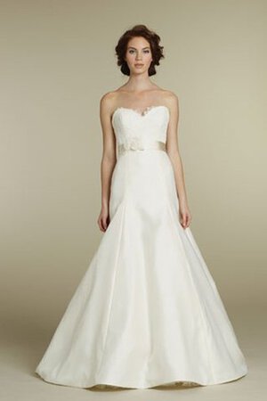 Robe de mariée naturel avec manche épeules enveloppants de traîne courte en satin ceinture - Photo 4