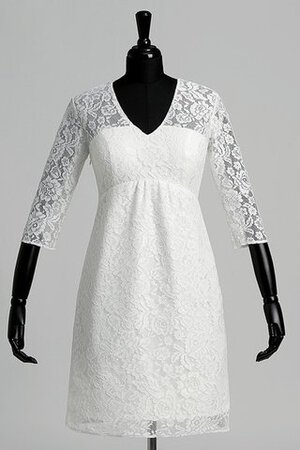 Robe de mariée simple au niveau de genou de tour de ceinture en haute ruché de col en v - Photo 3