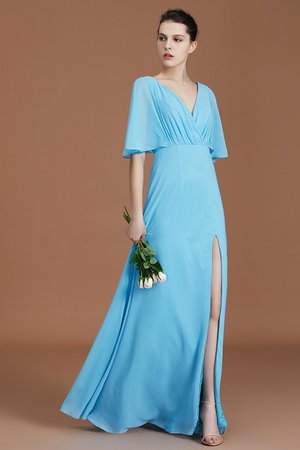 Normale Taille Modisch A-Line Halbe Ärmeln Bodenlanges Brautjungfernkleid - Bild 1