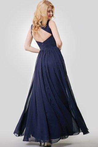 Robe demoiselle d'honneur plissage facile a-ligne trou de serrure manche nulle - Photo 2