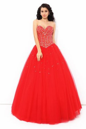 Duchesse-Linie Herz-Ausschnitt Bodenlanges Quinceanera Kleid mit Perlen ohne Ärmeln - Bild 3