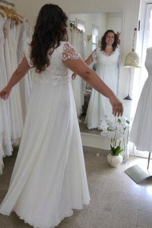 Abito da Sposa V-Scollo in Chiffon in Pizzo A-Line Semplice A Terra - Foto 2