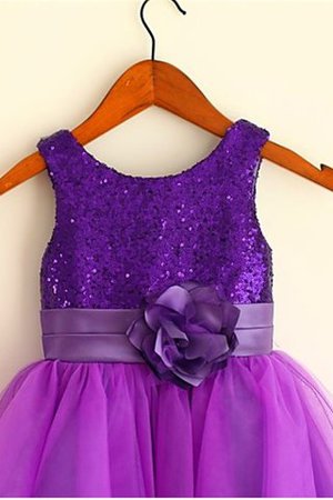 Robe de cortège enfant en tulle en tissu pailleté manche nulle avec fleurs a-ligne - Photo 5