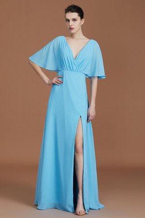 Normale Taille Modisch A-Line Halbe Ärmeln Bodenlanges Brautjungfernkleid - Bild 4