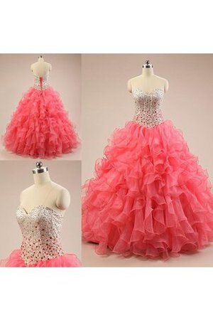 Organza Duchesse-Linie Perlenbesetztes langes Quinceanera Kleid mit Rüschen aus Spitze - Bild 1