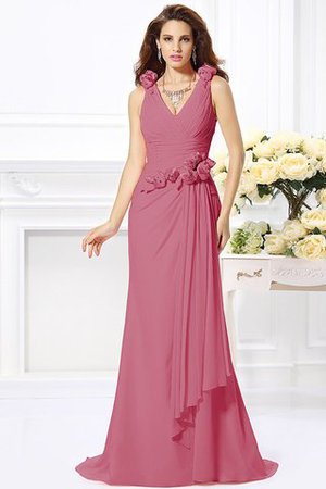 Robe demoiselle d'honneur naturel longue avec fleurs manche nulle de col en v - Photo 28