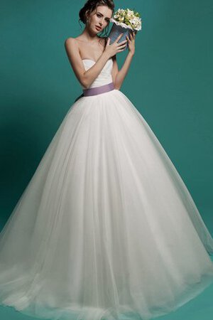 Abito da Sposa A-Line Cuore Lungo in Organza con Increspato A Terra - Foto 5