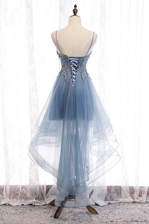 Satin Tüll Gewinnend Cocktailkleid mit Rücken Schnürung mit Rüschen - Bild 3